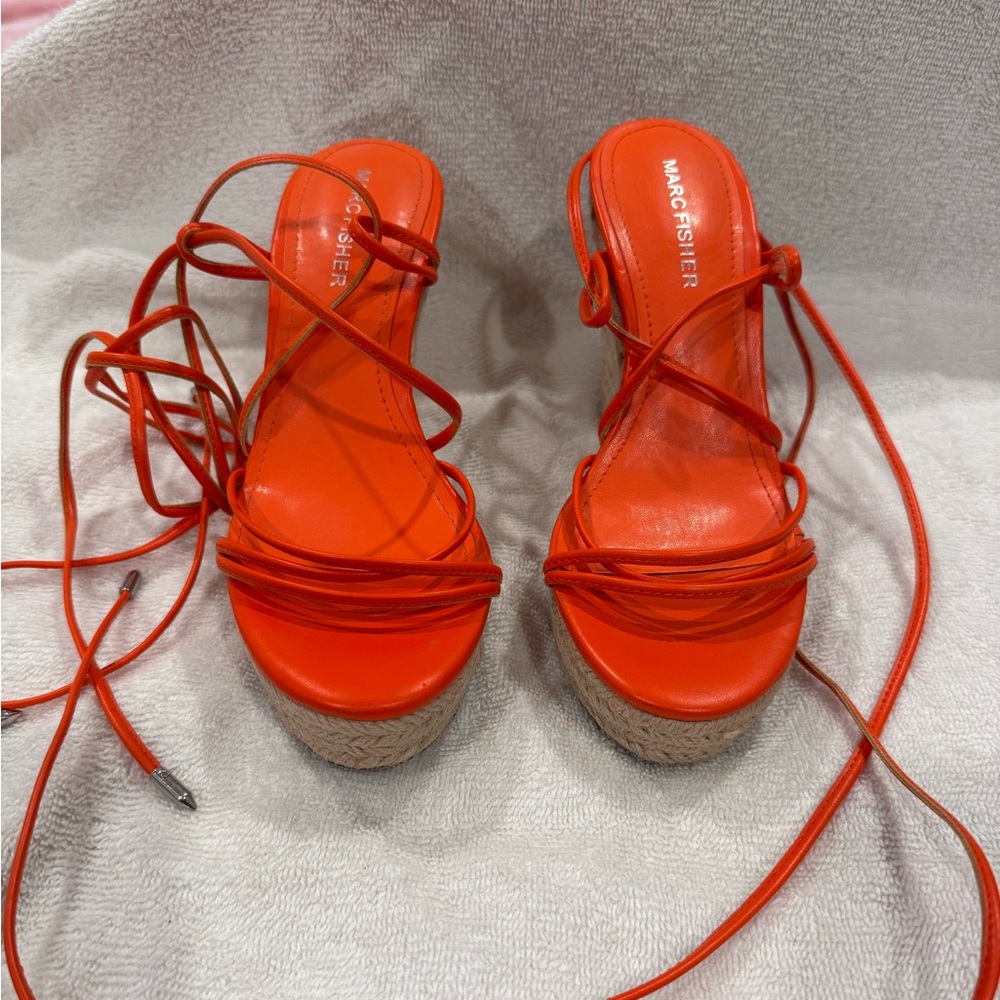 MARC FISHER KYLE WOMENS LEATHER LACE UP ESPADRILLE WEDGES 5.5